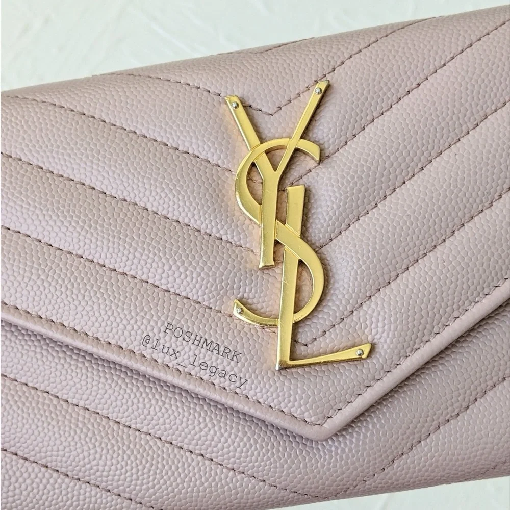 Chic Yves Saint Laurent YSL Clutch Wallet w Chain Buff Pink MSRP $1499 - Picture 6 of 15